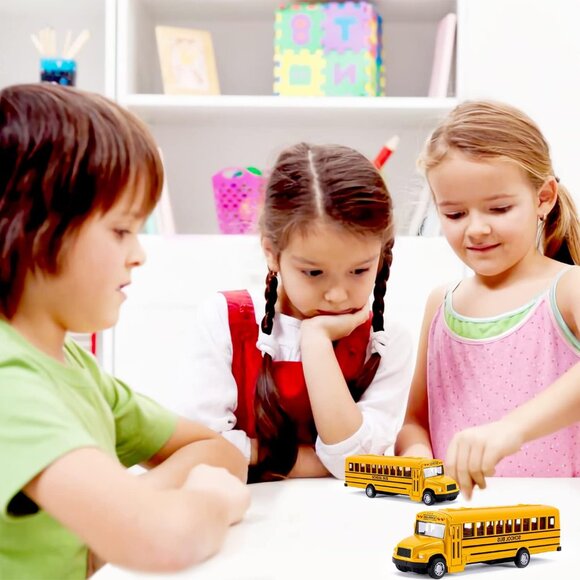 🆕  School Bus Yellow Pull Back Die-Cast Metal Vehicles Bright Kids Toddlers Toy - Picture 2 of 7